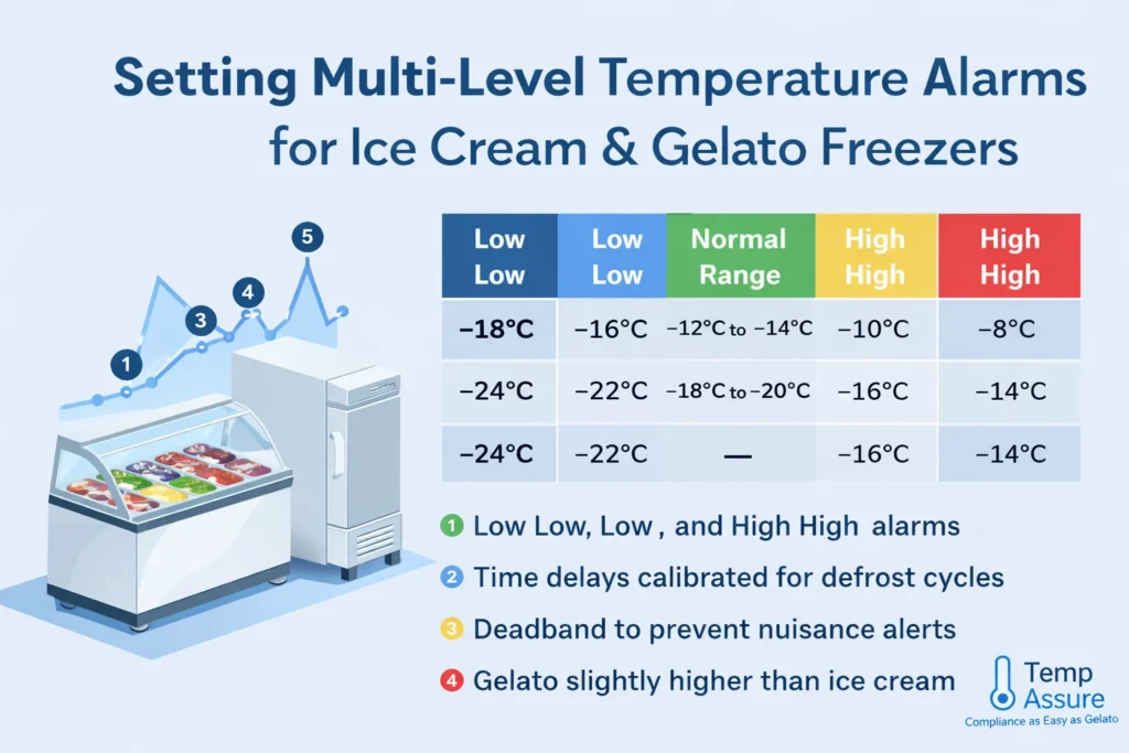 Ice Cream and Gelato Temperature Alarm Settings