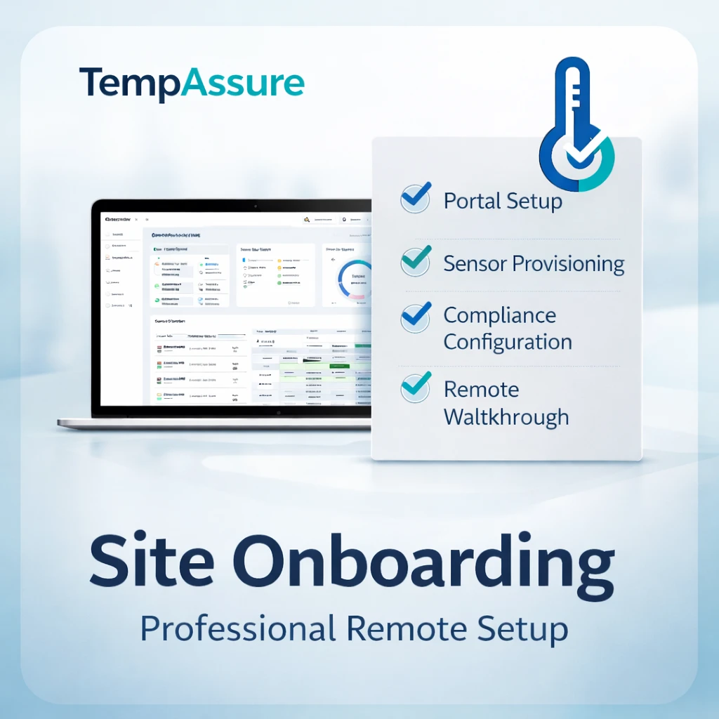 Temp Assure Site Onboarding – Professional remote setup including portal configuration, sensor provisioning and compliance configuration.