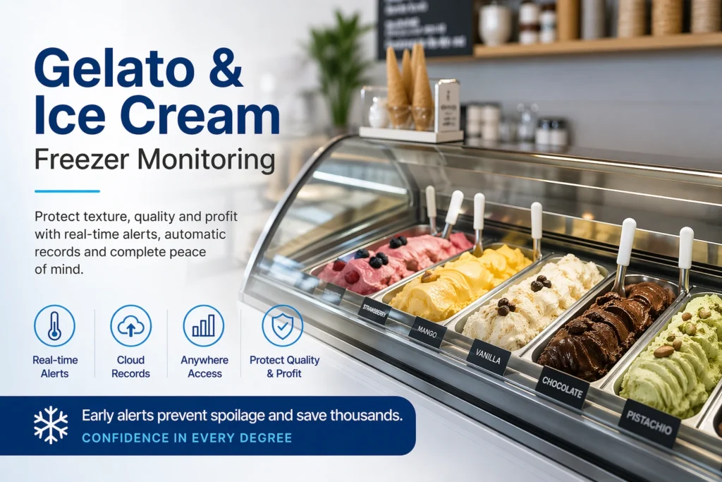 gelato and ice cream freezer monitoring by temp assure's cloud based system