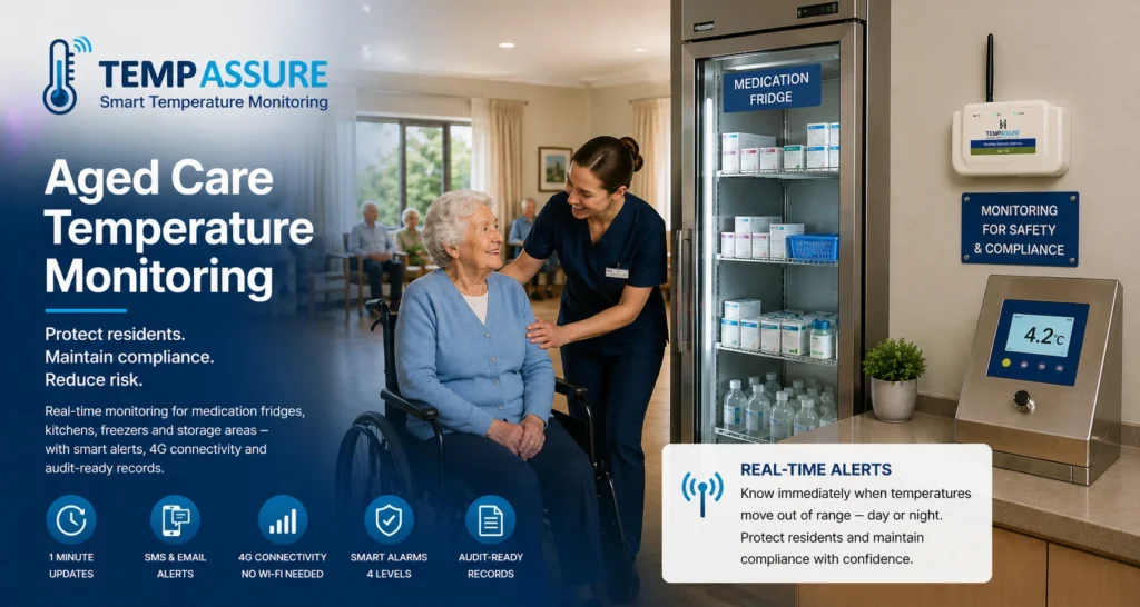 Improve aged care safety and compliance with automated temperature monitoring. Real-time alerts, audit-ready records and reliable wireless sensors.