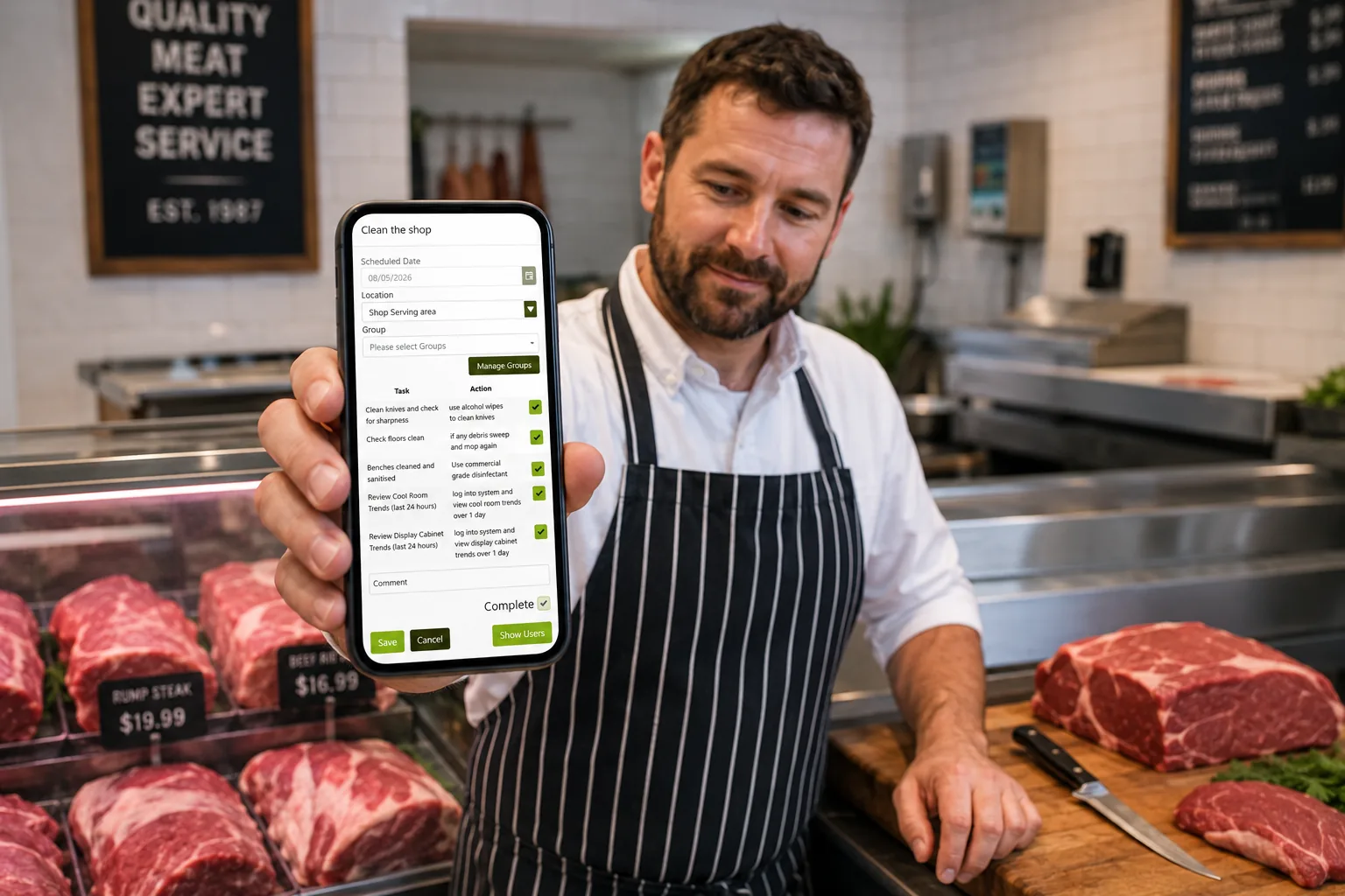 butcher temperature monitoring system with intgrated checklists from temp assure australia