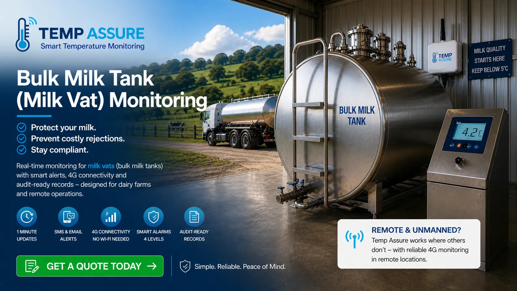 Temp Drop Tank Milk Tank Temperature Monitoring System Australia | Temp Assure - Temp ...